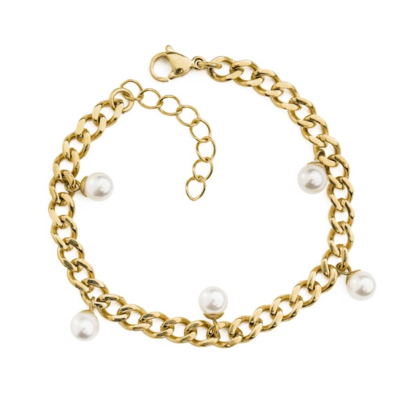 Belize Multicharm Bracelet, Pearl Gold